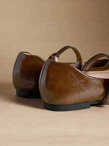 Rosivie Sepatu Flat Dekorasi Gesper Retro, Serbaguna & Elegan, Cocok untuk Musim Semi/Panas, Abu-abu, Hari Valentine - Mocha Brown - View 4
