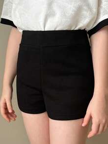 DAZY Tween Girls' Solid Color High Waist Casual Versatile Everyday Shorts Spring - Black - View 3