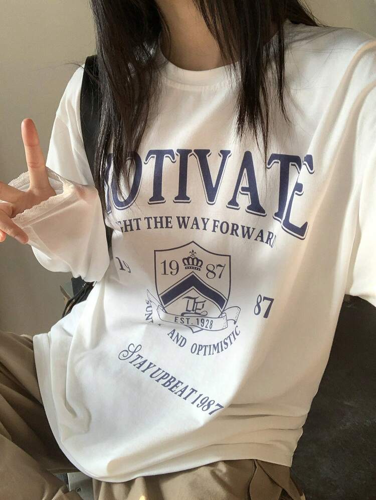 Women's Letter Print Casual Long Sleeve T-Shirt Graphic Tees Women