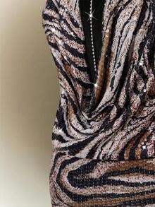 SHEIN ICON Đầm dự tiệc Valentine cho nữ giới thời kỳ Y2K, thích hợp cho các buổi hòa nhạc, câu lạc bộ, lễ hội Carnival, Mardi Gras, dạ hội, họa tiết động vật, phong cách Gyaru, hở lưng, gợi cảm, họa tiết ngựa vằn, đính sequin, kiểu yếm, hở lưng, thích hợp cho mùa hè. - Nhiều màu - Xem 6