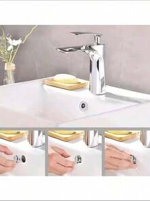 4 Buah Cincin Penutup Lubang Pembuangan Air Wastafel Plastik Berlapis Krom - Desain Halus dengan Lubang Pembuangan Berlubang, Pemasangan Mudah dengan Sistem Jepit untuk Wastafel Dapur dan Kamar Mandi, Suku Cadang Pengganti Tahan Korosi, Perlindungan dari Luapan Air pada Wastafel - Perak - View 5