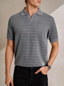 Manfinity CityGents 男士时尚针织短袖Polo衫 - 灰色 - 查看 5