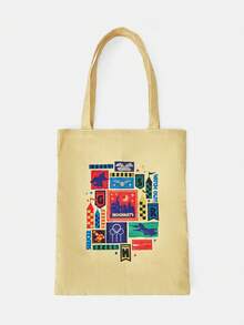 HARRY POTTER X SHEIN 女士可爱花朵、泡泡、毛茛图案便捷粉色手提包 - 黃色 - 查看 3