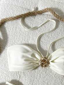 Swim Chiccia 女士纯色无肩带花卉金属装饰比基尼套装，春夏款 - 米色 - 查看 4