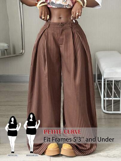 SHEIN PETITE CURVE Plus Size Women's Vintage Casual Hippie Street Plus Size Army Green Pants