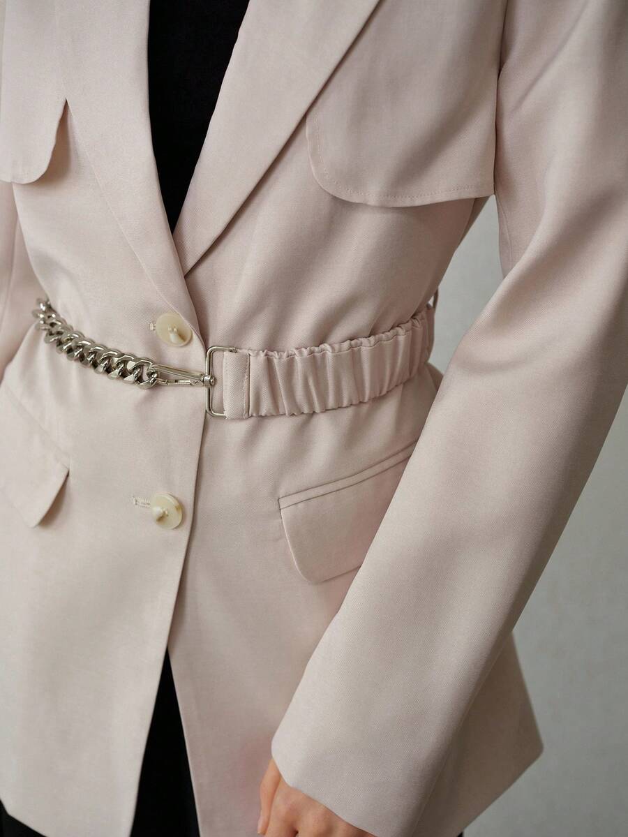 MOTF PREMIUM FASHIONABLE STYLISH DESIGN NICHE CASUAL COMMUTE CINCHED WAIST TRENCH COAT - Apricot - View 2