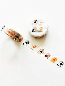 1 pieza Cinta Washi con diseño de gato lindo de 15mm*5m, cinta adhesiva de papel con dibujos animados para decoración de álbumes y diarios - Albaricoque - Ver 7