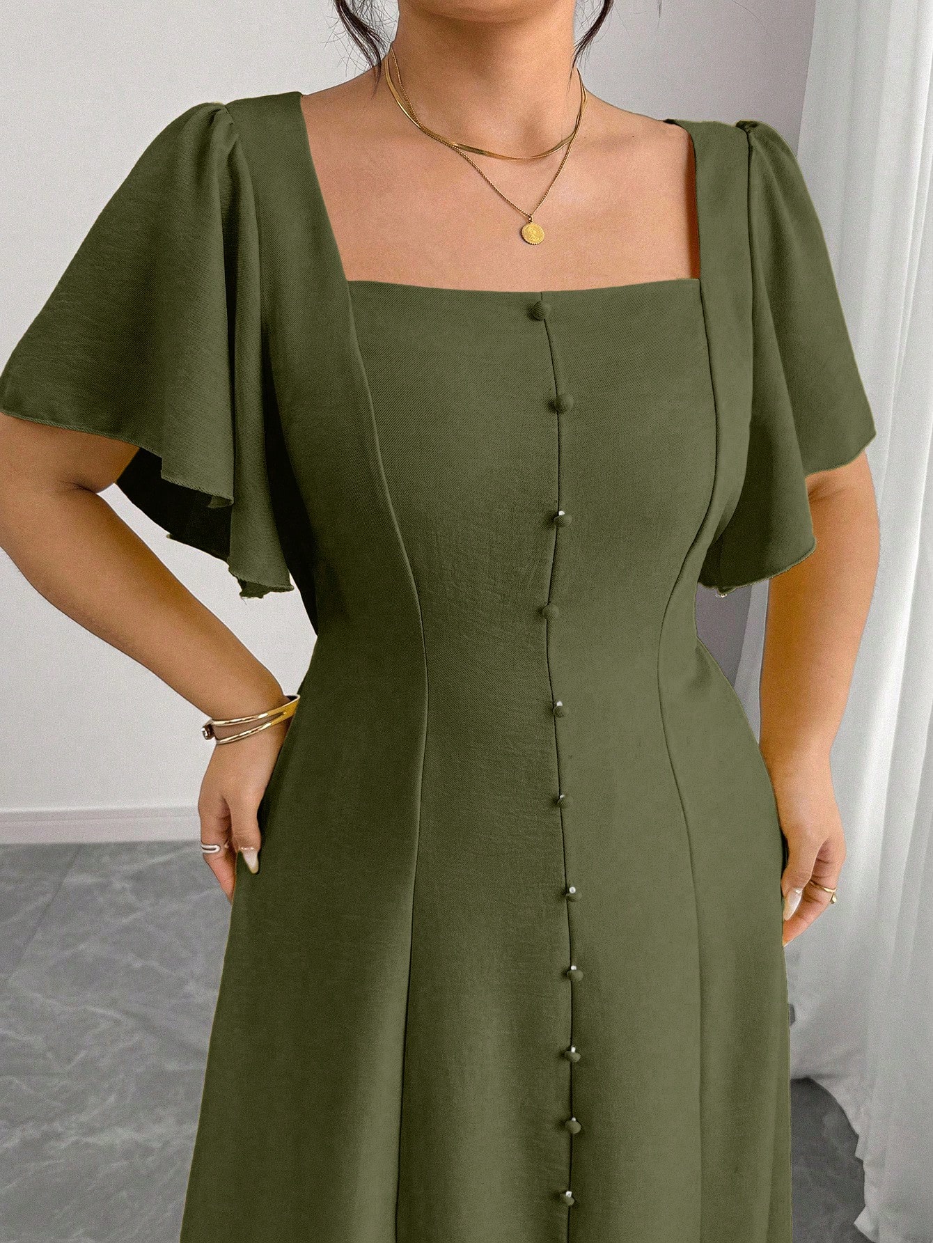 Elenzga فستان للنساء ذوات الأحجام الكبيرة بياقة مر...