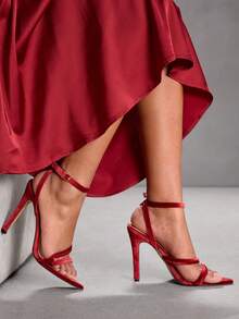 CUCCOO SZL Minimalist Chic Thin Strap Crystal Heel Sandals, Versatile High Heeled Sandals For Outdoor & Streetwear Spring Shoes Spring Break Easter Valentine's Day - Velvet red - View 7