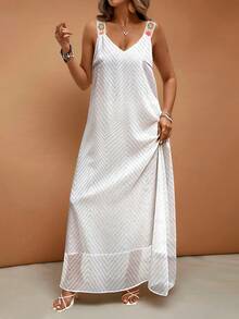 EMERY ROSE Große Größen Damen Häkelträger Design locker sitzendes Trägerkleid - Weiss - Übersicht 4