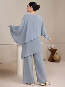 Graceveil Women's Asymmetrical Top With Button Decoration On Sleeve And Pants, Arabic Style Outfit Set