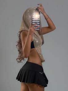 EgrlEra Women's Rhinestone Mesh Crop Top, Sexy And Sheer, Suitable For Music Festival And Party Wear - Champagne - View 2