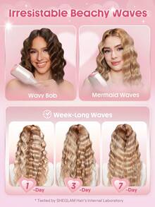SHEGLAM HAIR 丘比特魅力沙灘寶貝捲髮棒 - 25毫米英式插頭，離子捲髮器，雙管捲髮棒，防燙設計，5000萬離子，10分鐘快速捲髮，智能定時器和可調節溫度，女士易用美髮工具 生日 禮物 假期 粉紅色的 氛圍 化妝品 旅行 學校 節慶 玫瑰 展示 女孩 魅力 護髮 母親節 想要 時尚 銳舞派對 - 淺粉色 - 查看 9