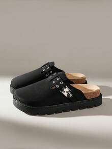 Solecia Women's Thick Sole Casual Slip-On Mules With Corn Pad Design - Black - View 2