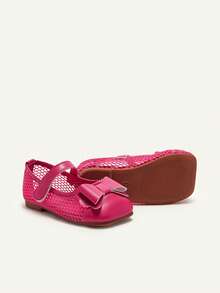 Cozy Pixies A Pair Of Mary Jane Princess Shoes With Rose Mesh Bow For Girls, Suitable For Festivals, Performances, Daily Wear, Birthday And Wedding Parties, Etc - Hot Pink - View 8
