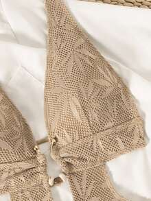 Swim Chiccia Traje de baño de una pieza de punto texturizado color caqui liso para mujer - Café integral - Ver 6