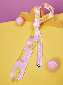 LOONEY TUNES X SHEIN 1条可爱卡通花瓣小鸡图案领带，粉色 - 彩色 - 查看 1