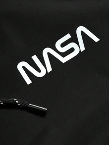 Manfinity Homme Loose Fit Men's Colorblock Hooded Jacket With Letter Print & Drawstring - Black - View 8