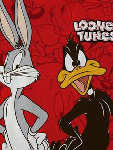 LOONEY TUNES X SHEIN 男童休闲日常通勤街头风趣味卡通字母图案短袖T恤，夏季 - 白色 - 查看 4