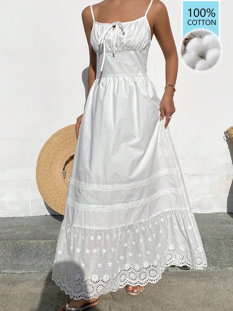 Spring/Summer Beach Vacation, Valentine's Day, Wedding, Banquet, Ball Gown, Fashion Party, Old Money Inspired White Dress With Waist Cinching For Women Sundress Boho