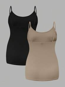 Modmama 孕妇纯色褶皱高弹休闲吊带背心 - 黑色 - 查看 2