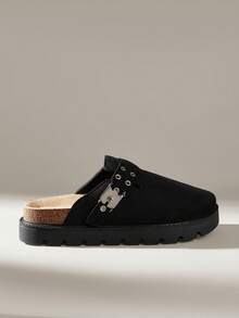 Solecia Women's Thick Sole Casual Slip-On Mules With Corn Pad Design - Black - View 1
