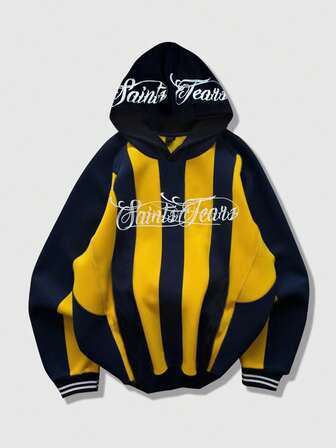 Sudadera con capucha estilo béisbol casual unisex, sudadera con capucha a rayas para otoño/invierno