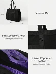 GLOWMODE 25L Maxi Tote Your Glow Water Resistant Zipper Closure Shoulder Hand Bag Gym Studio Travel Vacation Daily Casual - Black - View 4