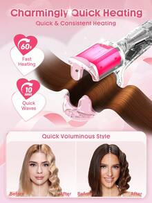 SHEGLAM HAIR 丘比特魅力沙灘寶貝捲髮棒 - 25毫米英式插頭，離子捲髮器，雙管捲髮棒，防燙設計，5000萬離子，10分鐘快速捲髮，智能定時器和可調節溫度，女士易用美髮工具 生日 禮物 假期 粉紅色的 氛圍 化妝品 旅行 學校 節慶 玫瑰 展示 女孩 魅力 護髮 母親節 想要 時尚 銳舞派對 - 淺粉色 - 查看 10