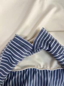 Resyla Casual Beige Patchwork Striped Collared 2 In 1 Sweatshirt, Autumn - Beige - View 5