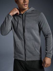 Driftmere Men's Hooded Sweatshirt With Dots And Zipper, For Fall, Long Sleeve Top - Dark Grey - View 7