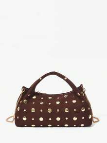 Maija Damskie, torebki z uchwytem u góry, zamszowe, torebka zamszowa, retro, nity, vintage, modne, eleganckie, proste, spersonalizowane, uniwersalne, klasyczne, do pracy, do biura, na randkę, na co dzień, na zakupy, na popołudniową herbatę