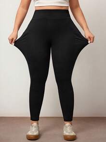 Enliva Quần legging thể thao yoga dáng ôm, co giãn, có túi bên hông, cỡ lớn, chất liệu thoáng khí, thích hợp cho mùa hè. - màu đen - Xem 6