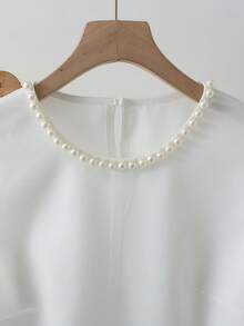 Franclia Women's White Round Neck Pearl Collar Loose Cropped Top + High Waist A-Line Skirt 2 Pieces Set, Suitable For Dates, Casual, Daily, Party, Commute, Afternoon Tea, Sleeveless - White - View 5