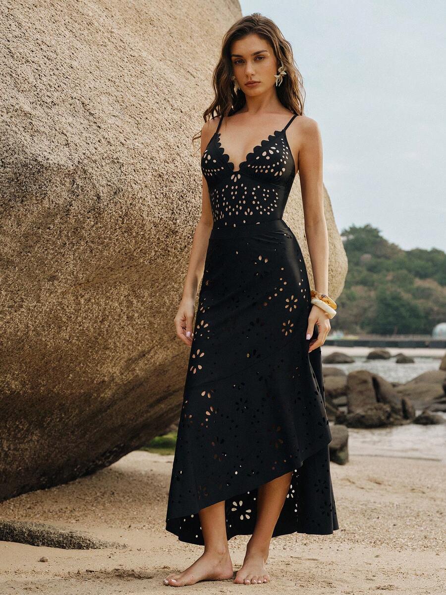 Swim Oasis Bộ đồ bơi liền thân và chân váy khoét eo gợi cảm dành cho nữ, phong cách nghỉ mát cao cấp, mùa hè. - màu đen - Xem 1