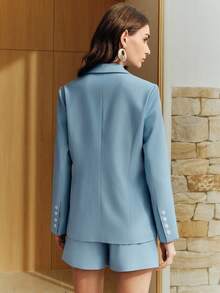 Anewsta Spring/Summer Vacation Casual Outfit Lace Patchwork Elegant Women Blazer - Blue - View 2