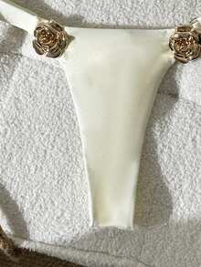 Swim Chiccia 女士纯色无肩带花卉金属装饰比基尼套装，春夏款 - 米色 - 查看 6