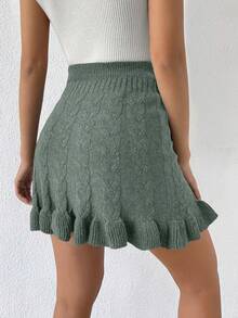 Xyvia Gaun Sweater Rajut Kabel Warna Polos Elegan Retro Sederhana untuk Wanita Musim Gugur/Dingin - Hijau - View 2