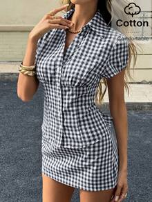 Siren Gaze Women's Casual Plaid Shirt And Mini Skirt 2 Pieces Set, Summer Plaid Two Piece Set - Blue - View 8