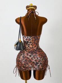 Zestiva Set de costum de baie pentru femei cu imprimeu leopard, top și fustă tankini cu talie înaltă și scobit încrucișat, ținută casual la modă, primăvară/vară/toamnă/iarnă - Multicolor - Vizualizare 2