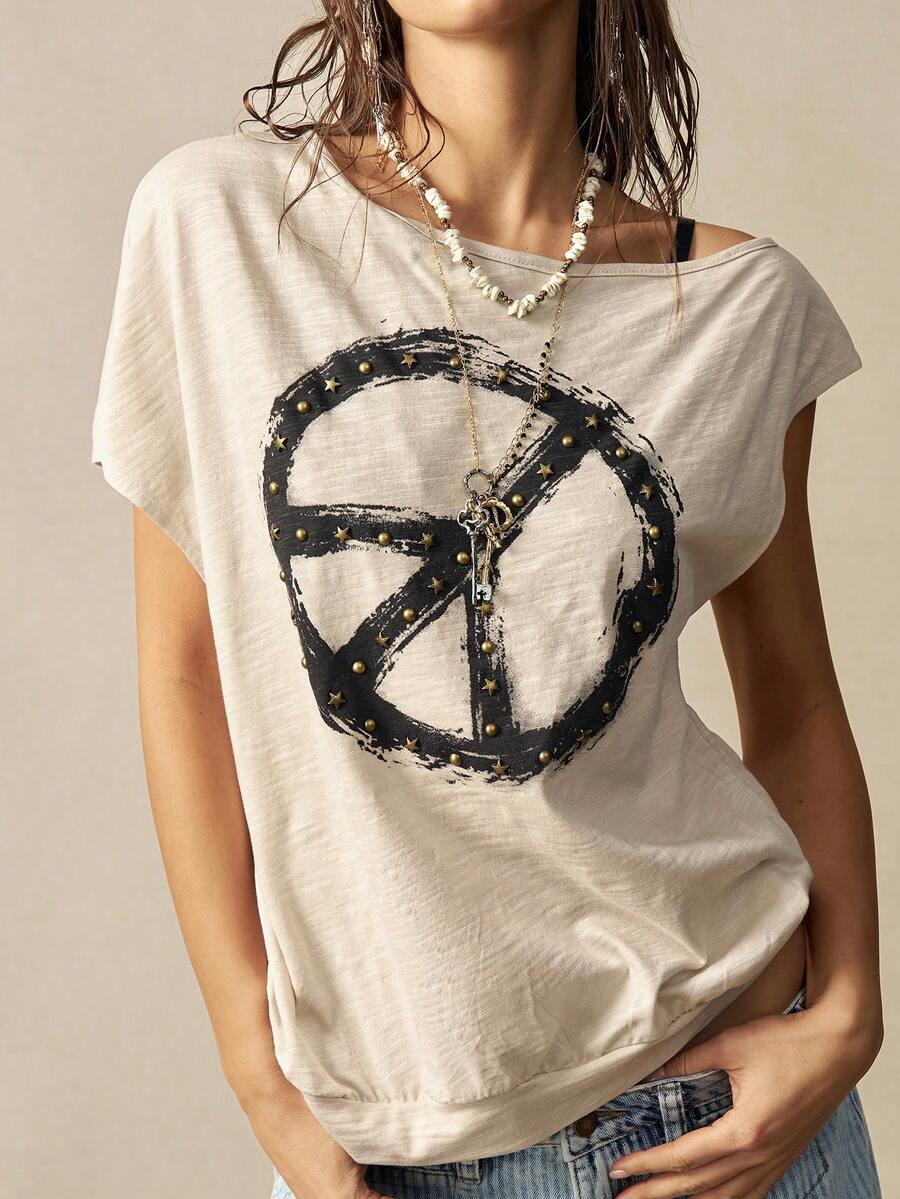 Bohemela 女士休闲纯色针织露背宽松上衣 - 杏色 - 查看 1