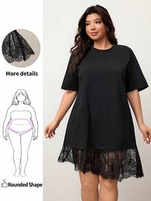 Enliva Đầm thun dáng rộng cỡ lớn dành cho nữ, đầm thường ngày viền ren. - màu đen - Xem 2