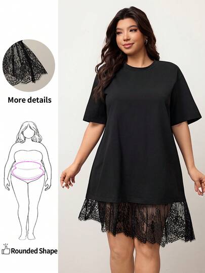 Enliva Rochie tip tricou lejeră pentru femei, mărimi mari, rochie casual cu dantelă