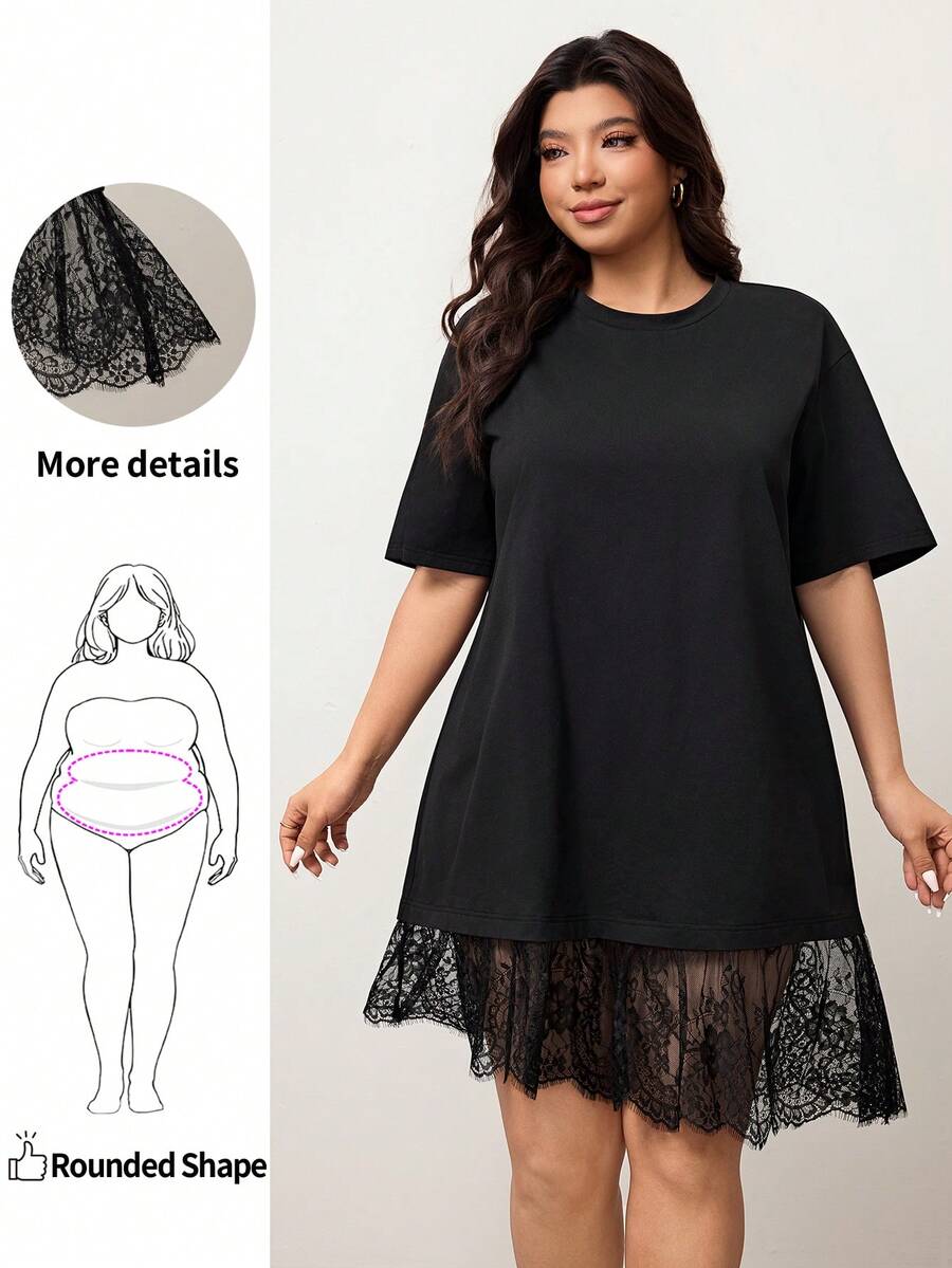 Enliva Đầm thun dáng rộng cỡ lớn dành cho nữ, đầm thường ngày viền ren.