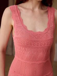 PREMIUM Đầm dài dệt kim không tay dành cho nữ, thích hợp cho buổi hẹn hò lãng mạn, mùa xuân/hè. - Hồng - Xem 2