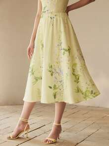 MOTF PREMIUM WOMEN'S ELEGANT FLARE FLORAL SKIRT - Green - View 4