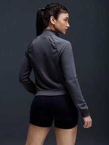 Powerista 女士简约纯色拉链立领插肩袖训练运动夹克 - 深灰色 - 查看 2