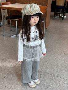 DAZY Baby Girls Casual Mesh Patchwork Korean Style 2 In 1 Bottom - Light Grey - View 5