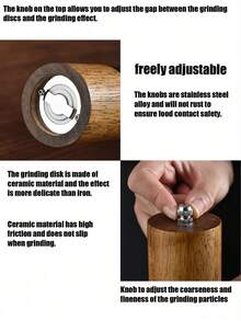 Antique Wood Glass Manual Pepper Grinder - Ceramic Core Kitchen Tool For Pepper And Salt Grinding, Perfect For Home Cooking And Holiday Celebrations - Coffee Brown - View 3