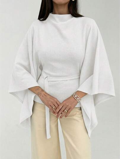 Aloruh Women's Elegant Commuter Solid Color Bell Sleeve Top